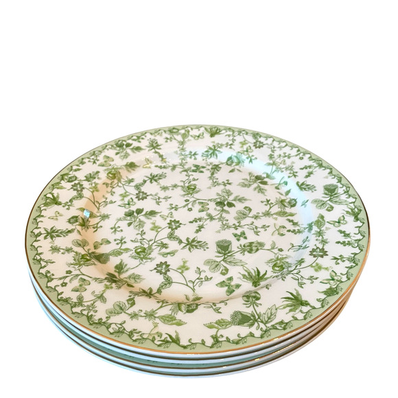 Grace Teaware Porcelain Dinner Plates 10.5" Green & White Floral Set of 4 New - Picture 5 of 13